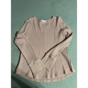 Morhuduck Womens Waffle Knit Long Sleeve Top Tan Beige Thermal Thumbhole Size L